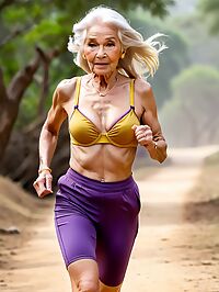 An elderly woman in her 95th year poses nude at a safari camp